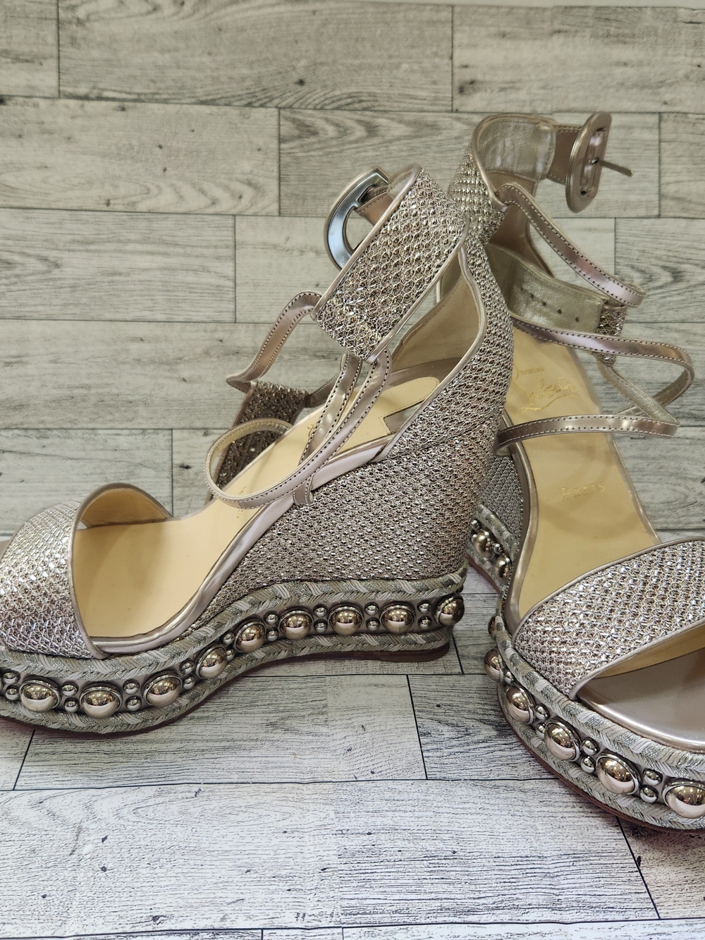 Christian Louboutin Chocazeppa 120 Glitter Diamanté Specchio Wedge Sandals